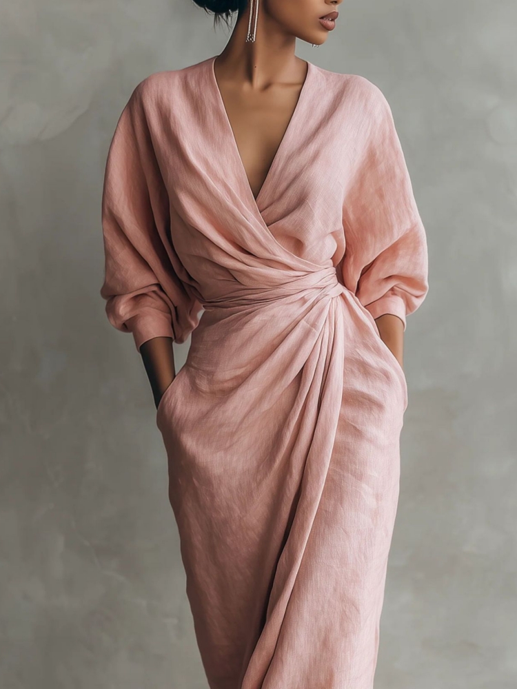 Women Linen Blend Wrap Maxi Dr - đánh giá và giá Linen Dress Wrap
