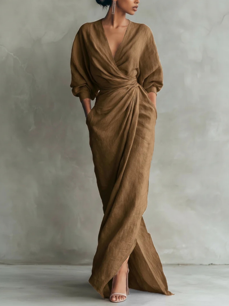 Women Linen Blend Wrap Maxi Dr - đánh giá và giá Linen Dress Wrap