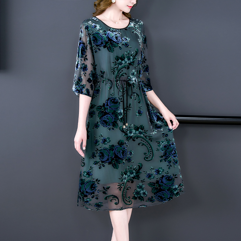 Women Chic Flocking Floral Sil - đánh giá và giá Midi Skirt Floral