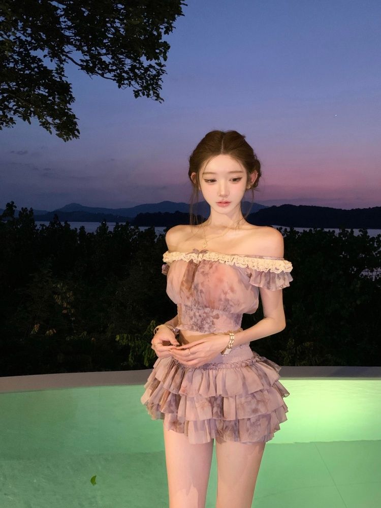 French Sweet Coquette Off Shou - đánh giá và giá Romper Floral Print