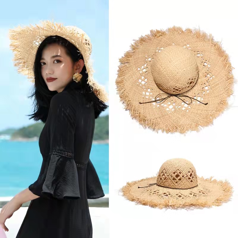 Phụ Nữ Mùa Hè Tự Nhiên Raffia  - đánh giá và giá Hat Floppy Wide