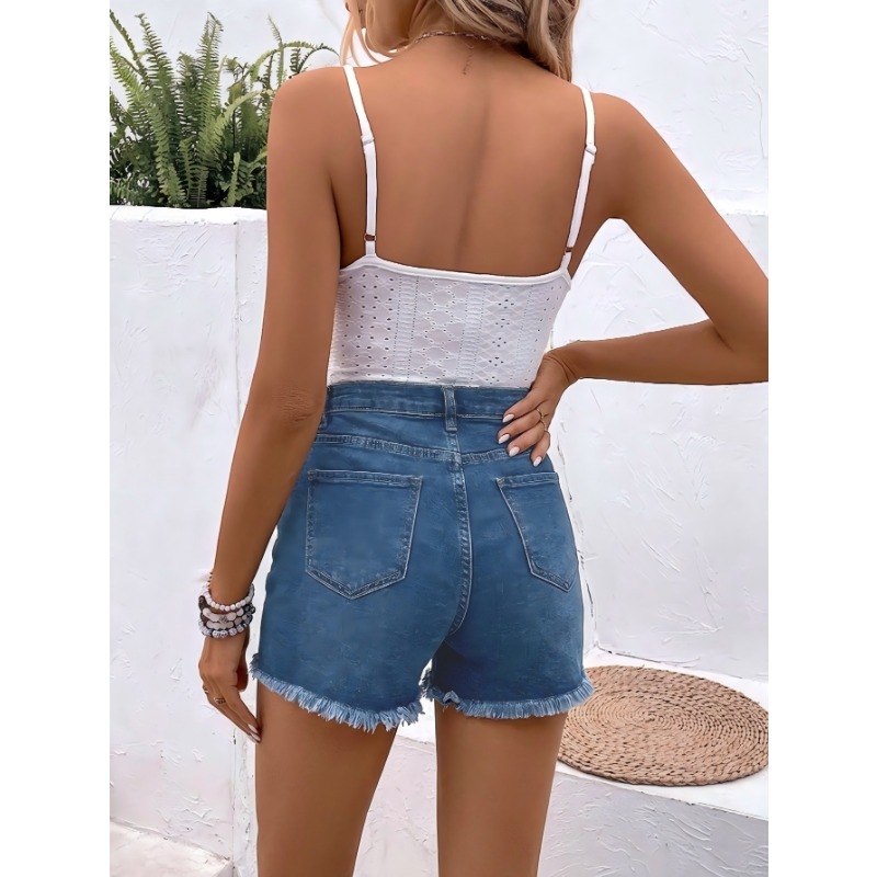 Women's High Waist Denim Short - đánh giá và giá Shorts Denim Frayed