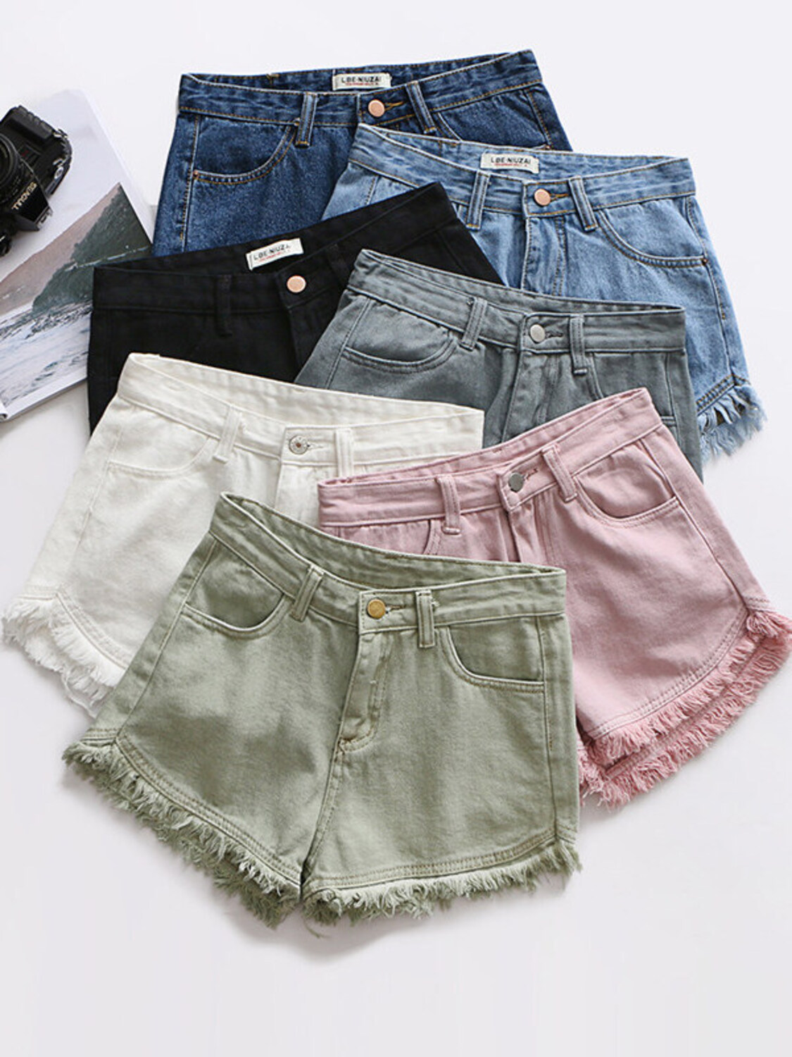 Women's High Waist Denim Short - đánh giá và giá Shorts Denim Frayed