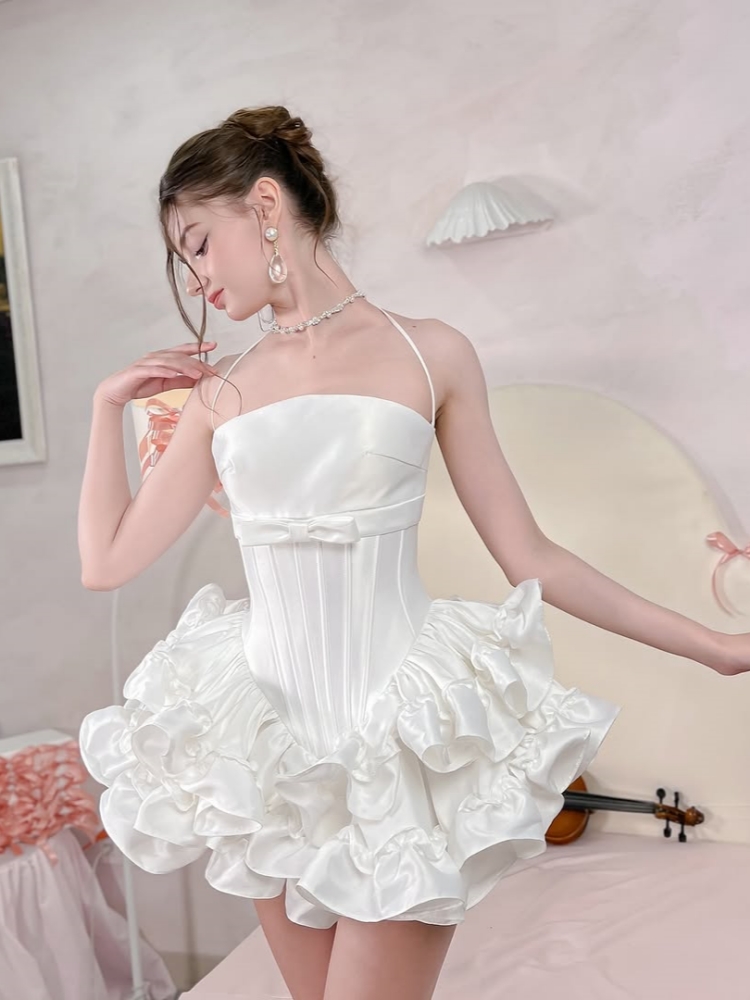 Women Pink White Lace-up Dress - đánh giá và giá Maxi Dress Halter